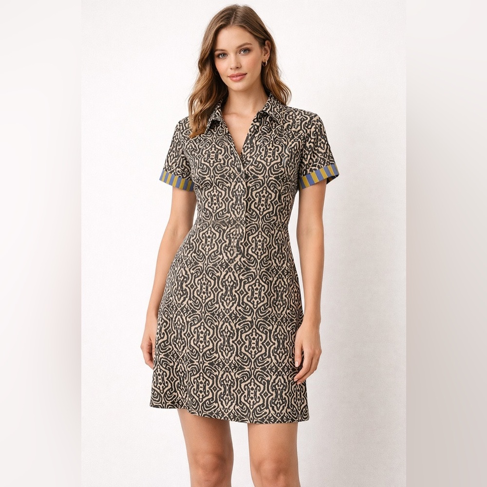 Lisa Corti‎ Milano Geometric Print Shirt Dress Cotton Mini Pockets - XS